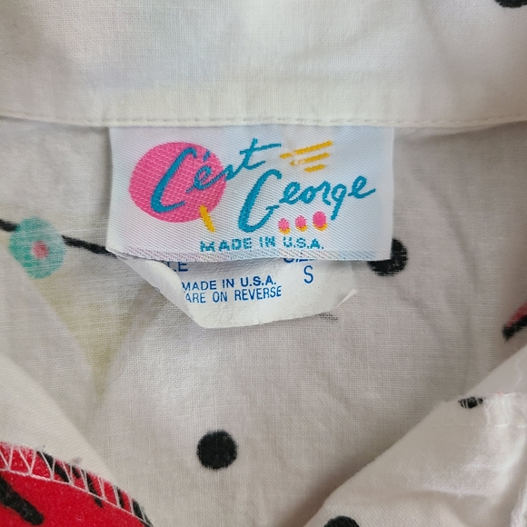 80s blouse, long white with girly theme - Picture 3 of 5